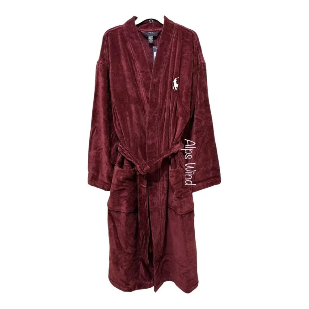 Polo Ralph Lauren Men's Terry Velour Robe Size S/M Classic Wine Big Pony Logo